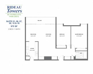 Floor Plan  Rideau Towers - 35 Thorncliffe Park Drive - 2 BED – 1 BATH - 970 SF – Apartment