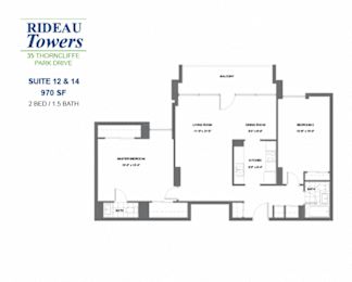 Floor Plan  Rideau Towers - 35 Thorncliffe Park Drive - 2 BED – 1.5 BATH - 970 SF – Apartment