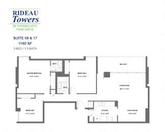 Floor Plan  Rideau Towers - 35 Thorncliffe Park Drive - 3 BED – 1.5 BATH - 1160 SF – Apartment