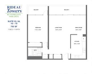 Floor Plan  Rideau Towers - 43 Thorncliffe Park Drive - 1 BED – 1 BATH - 750 SF – Apartment