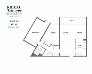 Floor Plan  Rideau Towers - 43 Thorncliffe Park Drive - 2 BED – 1 BATH - 925 SF – Apartment