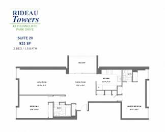 Floor Plan  Rideau Towers - 43 Thorncliffe Park Drive - 2 BED – 1.5 BATH - 925 SF – Apartment