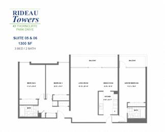 Floor Plan  Rideau Towers - 43 Thorncliffe Park Drive - 3 BED – 2 BATH - 1300 SF – Apartment