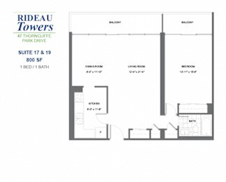 Floor Plan  Rideau Towers - 47 Thorncliffe Park Drive - 1 BED – 1 BATH - 800 SF – Apartment
