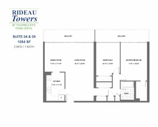 Floor Plan  Rideau Towers - 47 Thorncliffe Park Drive - 2 BED – 1 BATH - 1084 SF – Apartment