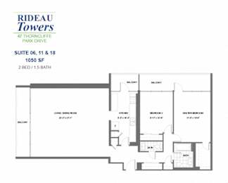 Floor Plan  Rideau Towers - 47 Thorncliffe Park Drive - 2 BED – 1.5 BATH - 1050 SF – Apartment