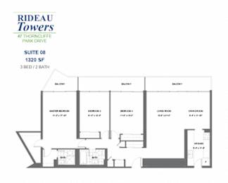 Floor Plan  Rideau Towers - 47 Thorncliffe Park Drive - 3 BED – 2 BATH - 1320 SF – Apartment