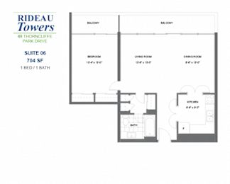 Floor Plan  Rideau Towers - 49 Thorncliffe Park Drive - 1 BED – 1 BATH - 704 SF – Apartment