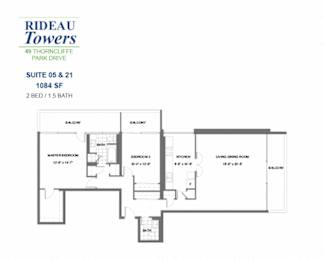 Floor Plan  Rideau Towers - 49 Thorncliffe Park Drive - 2 BED – 1.5 BATH - 1084 SF – Apartment