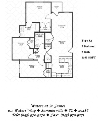Floor Plan  3A - Three Bedroom Two Bath