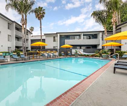 the swimming pool at our apartments in palm springs
