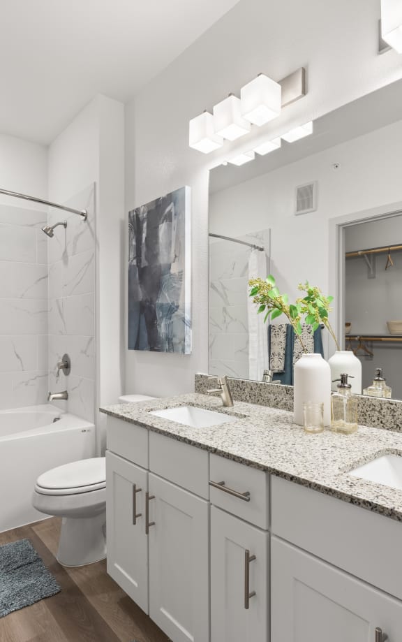 a bathroom with a sink and a shower and a toilet