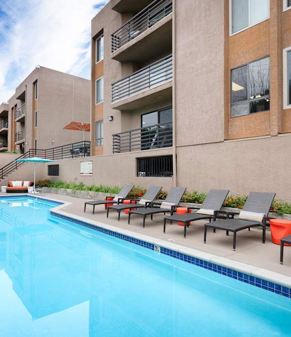 Swimming Pool with Lounge Chairs at Burbank Gardens Apartments, Sherman Oaks, 91411