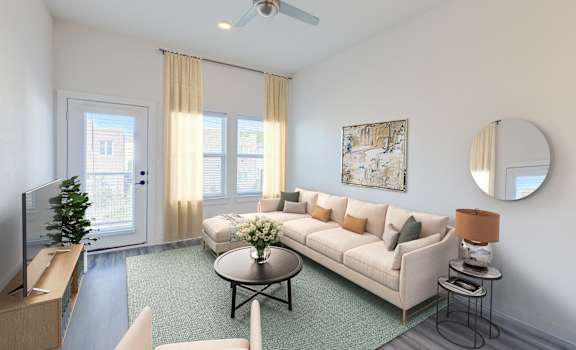a living room with a couch and a coffee table