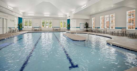indoor pool and water feature  by the residences at the at Ellis Station, Durham, North Carolina