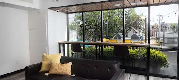 Lounge space in the community room at The Landing at 1001 NP, Fargo, North Dakota, 58102