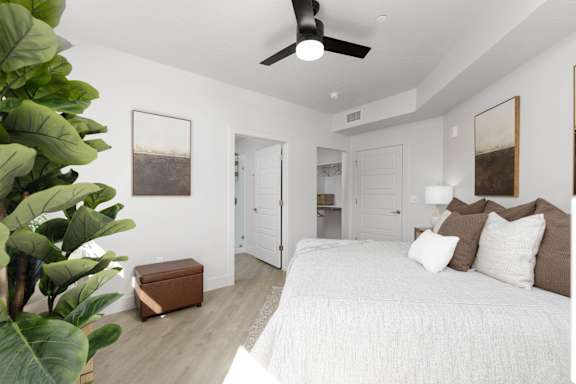 Bedroom with large bed and cushions at The Vue At Desert Color, Utah, 84790