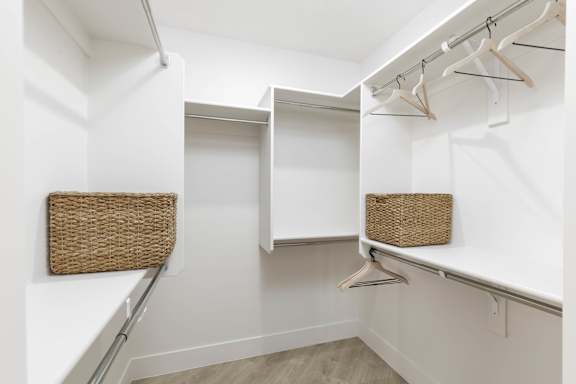 Empty Baskets in walk-in closet at The Vue At Desert Color, St. George, Utah