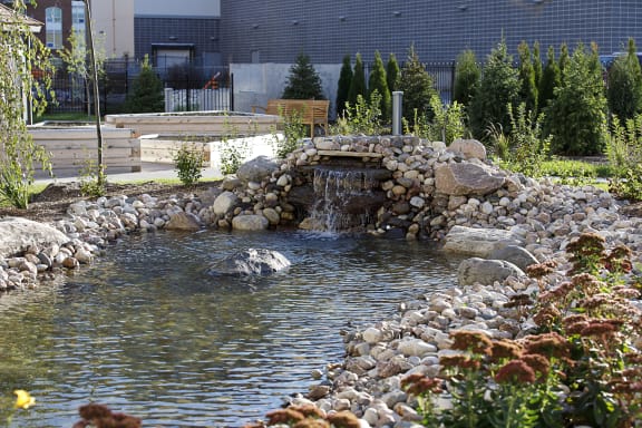 A small waterfall in a pond in Stirling Park 