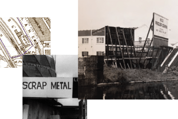 a collage of photos of the scrap metal building