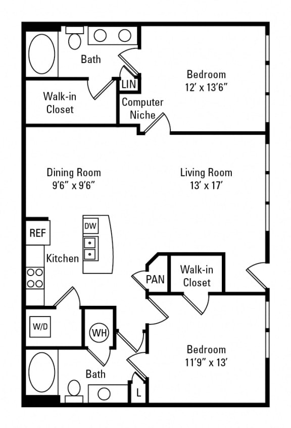 2 bed 2 bath A at The Millennium Towne Center Apartments, Baton Rouge, Louisiana