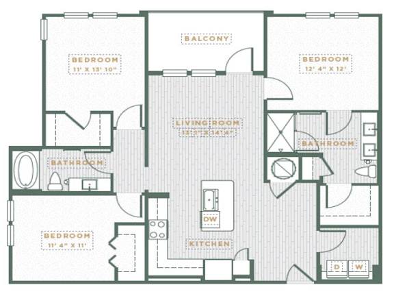 3 Bed Floorplan at POINTE AT EAST SHORE APARTMENTS, APOPKA, FL