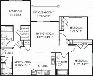 Sandalwood. 3 bedroom apartment. Kitchen with island open to living/dinning rooms. 2 full bathroom. Walk-in closets. Patio/balcony.