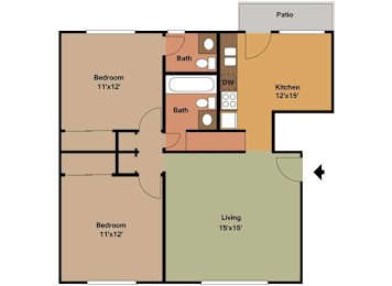 Floor Plan  Lower Level - 2 Bedroom, 1.5 Bath 870 Sq.Ft.  floorplan at Scotsdale Apartments, 52241