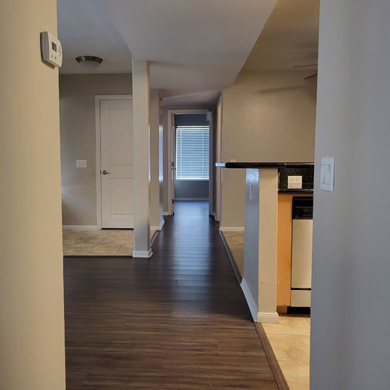 a view of the kitchen from the living room