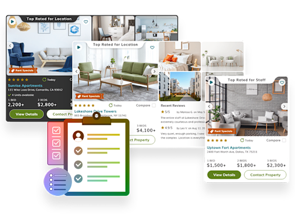 A screenshot of a real estate website displaying various property listings.