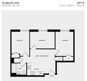 Floor Plan B Line 3 Bed 1 Bath