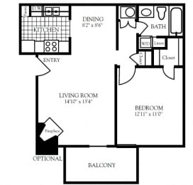 1 bedroom floor plan | Nashboro Village Apartment Homes Nashville TN