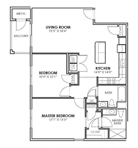 Spacious Two Bedroom Apartment Layout for The Heights Amesbury