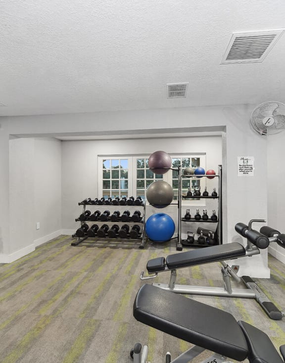 Community Fitness Center with Equipment at Walden Lake Apartments in Plant City, FL-MEDAM.