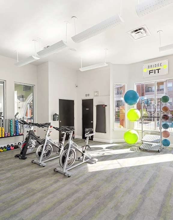 Community Fitness Center with Equipment at Chapel Hill Apartments located in Lewisville, TX-MEDAM.