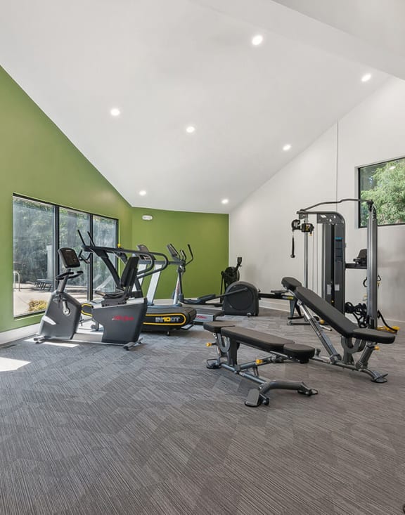 Community Fitness Center with Equipment at Arbor Village Apartments located in Charlotte, NC-MEDAM.
