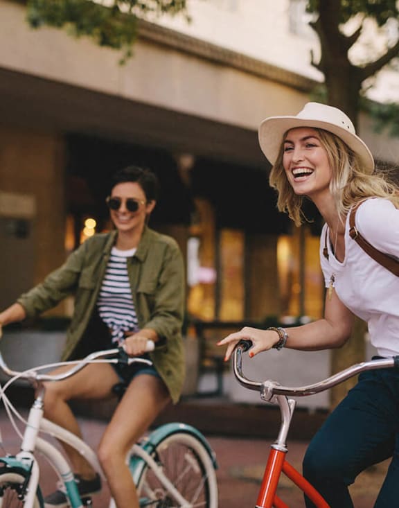 Two friends on bikes