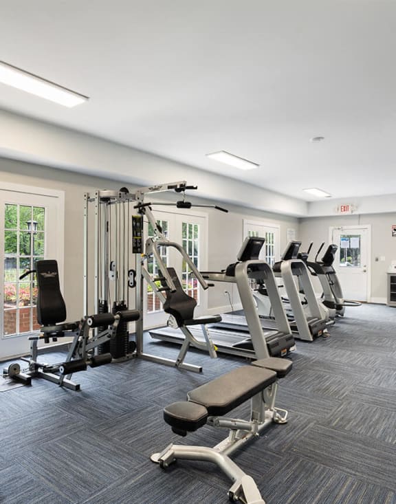 Fitness center at Brookstone apartments
