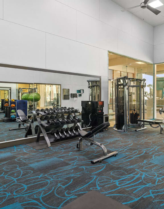 Fitness center at Helix apartments