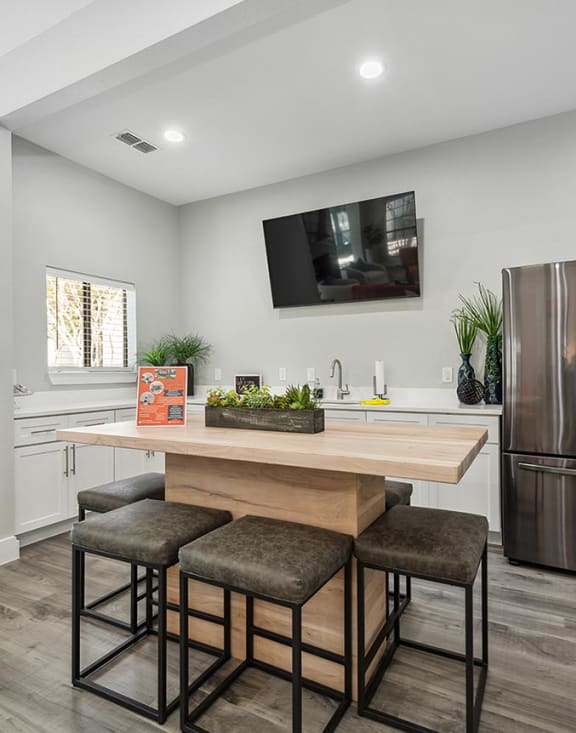 Clubhouse kitchenette at Bridges at Deer Run Apartments in Dallas, TX.