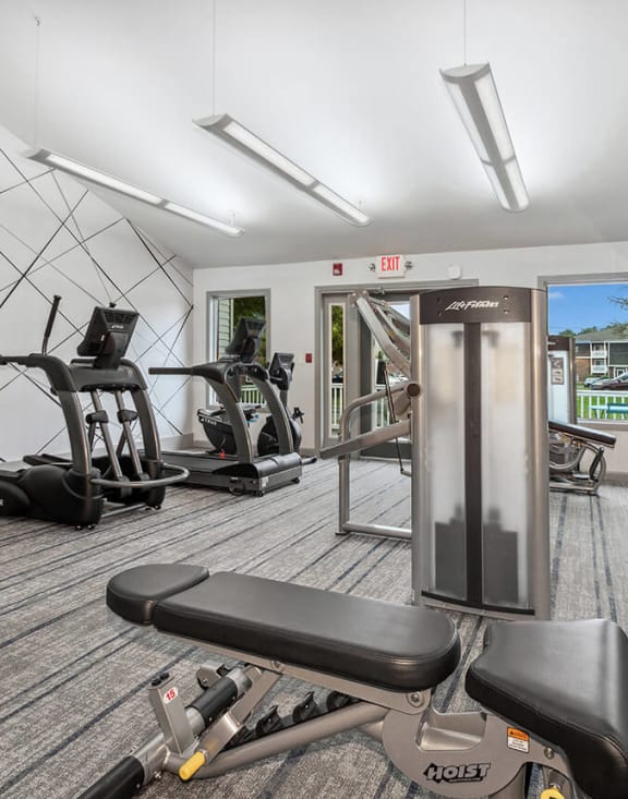 Community Fitness Center with Equipment at Stone Ends Apartments located in Stoughton, MA-MEDAM.