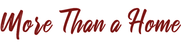 a logo with the words more than a home in yellow on a white background