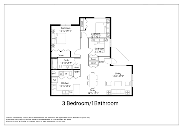  Floor Plan 3 Bedroom - 1 Bath