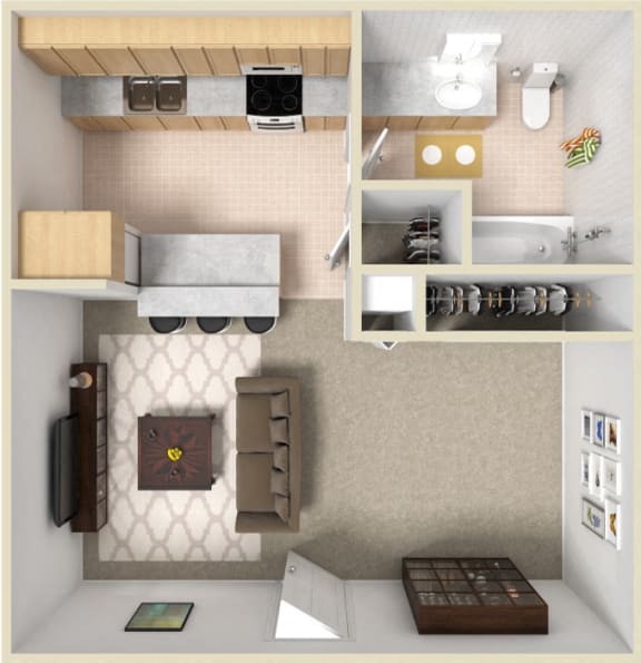 Studio Floor Plan at The 95 Apartments, Las Vegas, Nevada