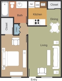  Floor Plan Large 1 Bed 1 Bath