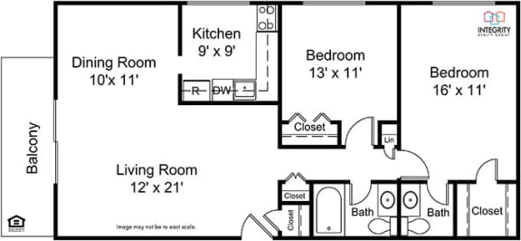 2 Bed 1.5 Bath 1,050 Sq.Ft. Floor Plan at Westwood Meadows - SP Westlake 27825 Detroit Apartments, Integrity Realty LLC, Westlake, Ohio