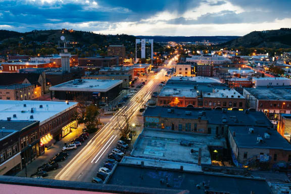 arial view of a city at night