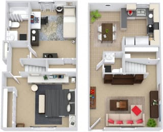 3D Clearview 3D Clearview Townhome 2 bedroom apartment. 1st floor with kitchen-dining-living-half bath. 2nd floor with bedrooms and 2 baths. Large closets. in-unit laundry.