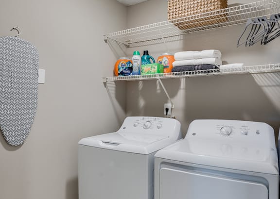 Washer and Dryer with Built In Shelving