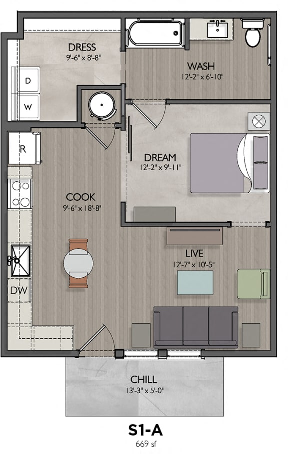 S1A Floor Plan at Vecina Apartment Villas, San Antonio